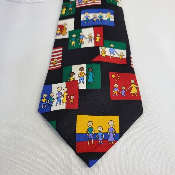 "Save The Children" Mens Tie Families & Flags Designed Necktie By Emily Age 8 - Picture 2 of 4